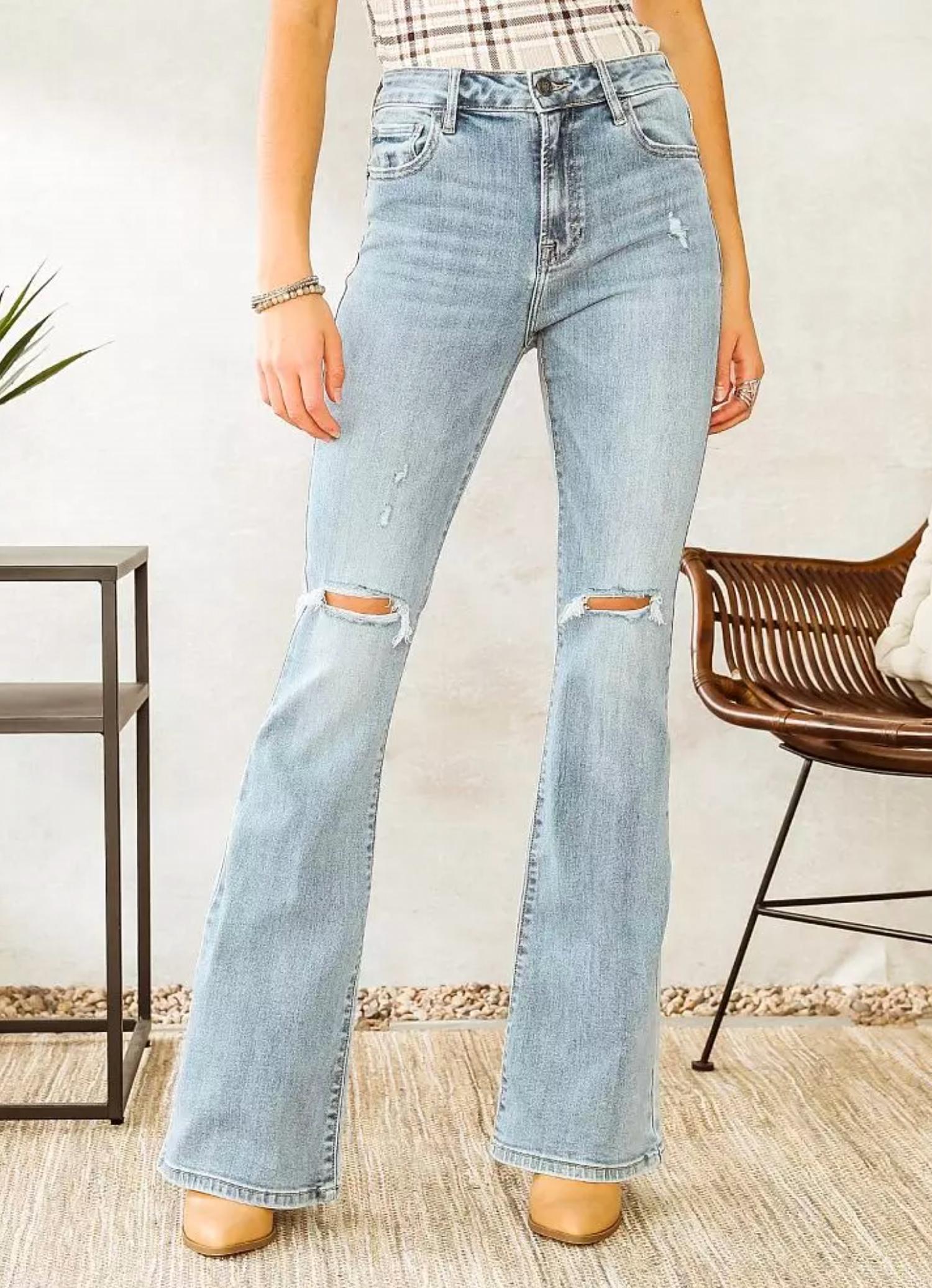 

Женские джинсы Kelly с потертостями, завышенной талией и ультра-расклешенные светлые HIDDEN, Light