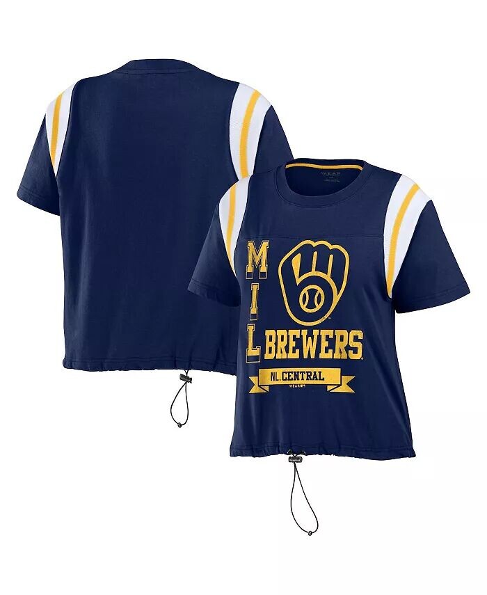 

Женская темно-синяя рваная футболка с цветными блоками Milwaukee Brewers Wear By Erin Andrews