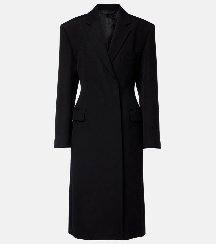 Двубортное шерстяное пальто с баской Acne Studios, черный