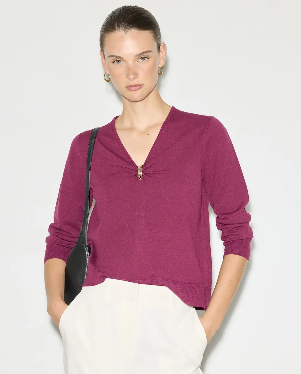 

Женский джемпер с V-образным вырезом Woman El Corte Inglés, малиновый