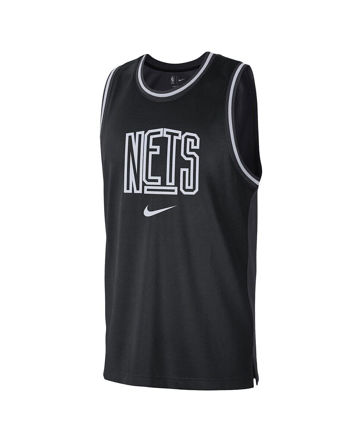 Мужская черная, антрацитовая сетчатая майка Brooklyn Nets Courtside Versus Force Split DNA Performance Nike — фото 3