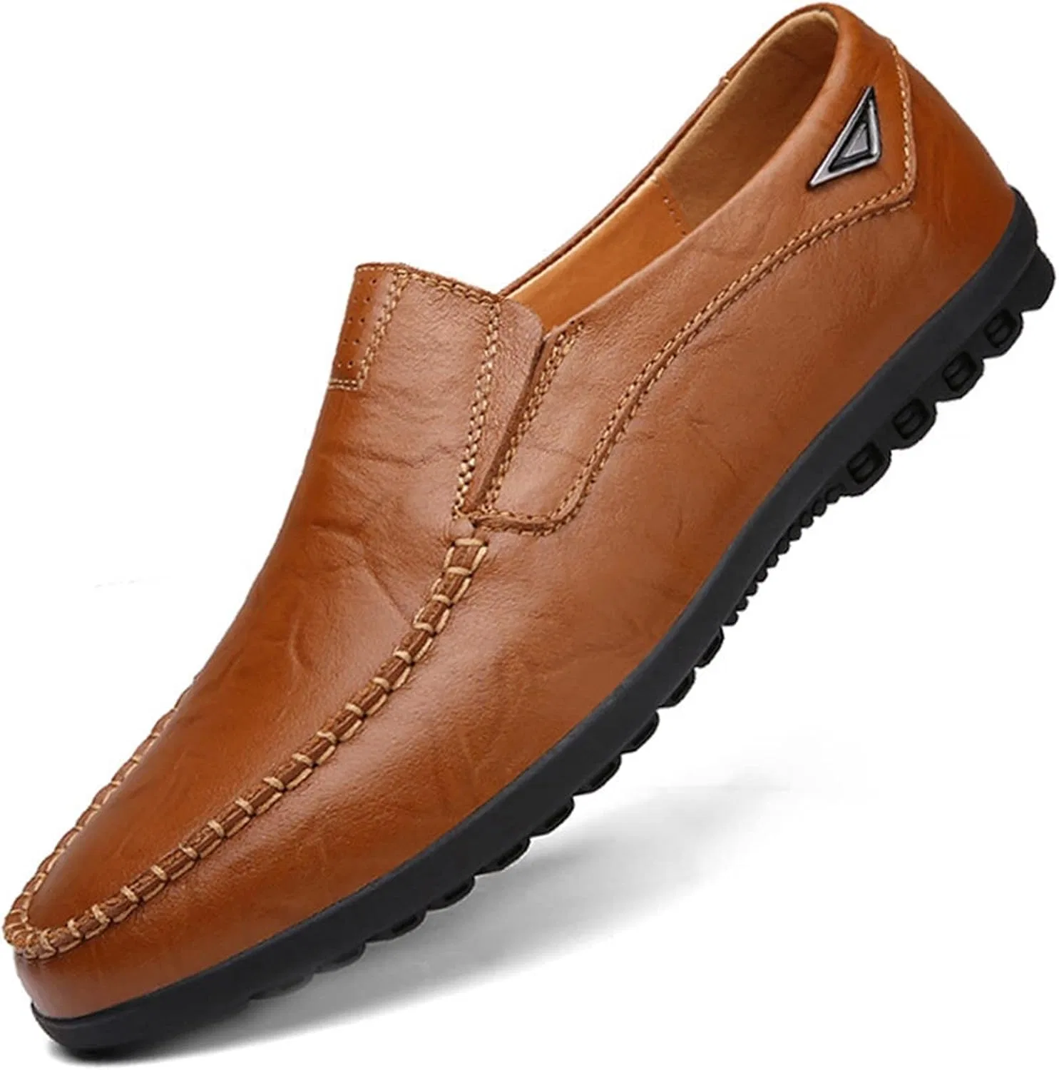 Лоферы из натуральной кожи, Mens, Loafers Genuine Leather Stitching Details Breathable Comfortable Resistant Flat Heel Fashion Wedding Slip On, красный/коричневый — фото 2