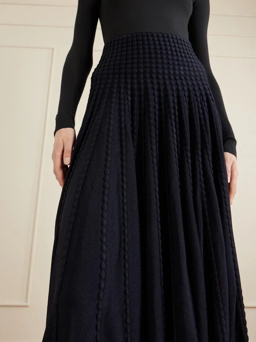 Юбка миди фактурной вязки Alaïa, синий — фото 4