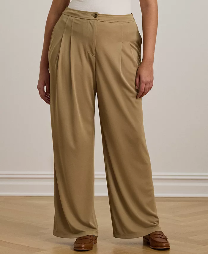 

Широкие брюки из эластичного джерси больших размеров Lauren Ralph Lauren, коричневый/бежевый