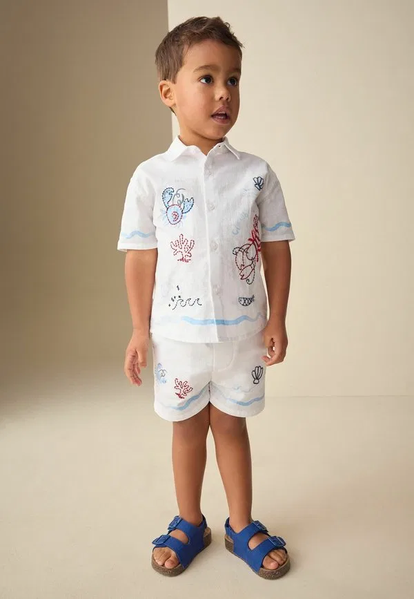 Шорты с коротким рукавом стандартного кроя Next, White Sealife Embroidery