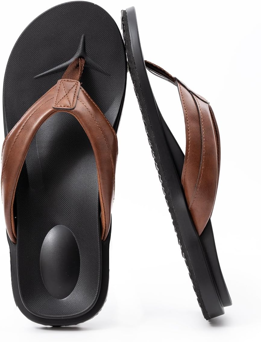 

Мужские вьетнамки QIGEGE с поддержкой свода стопы, ультрамягкой мягкой стелькой, легкие, удобные, с толстой подошвой, для йоги, пляжа и повседневной носки, коричневый