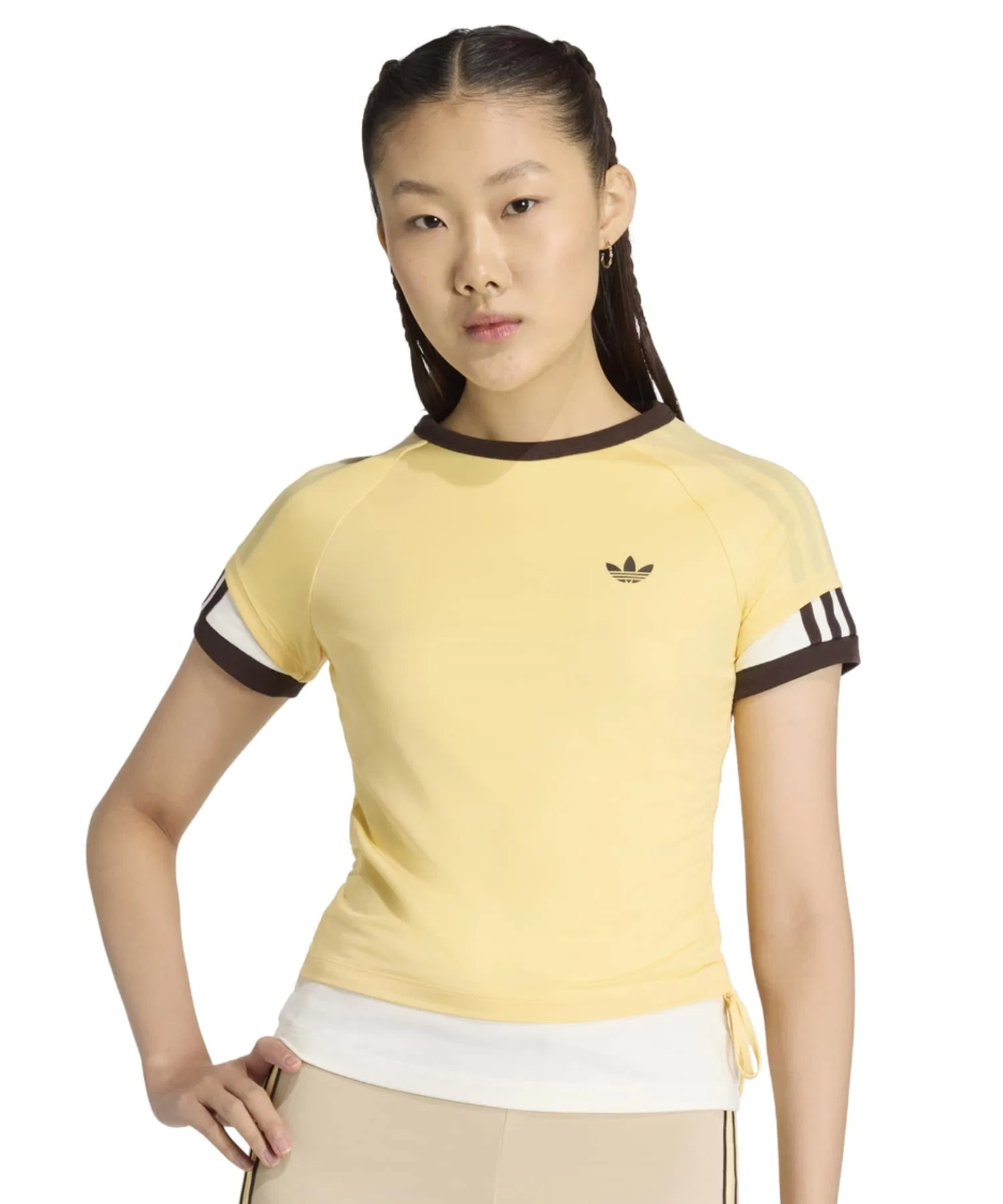 Женская футболка Adidas DOUBLE LAYERED CALI с круглым вырезом жёлтая — фото 2