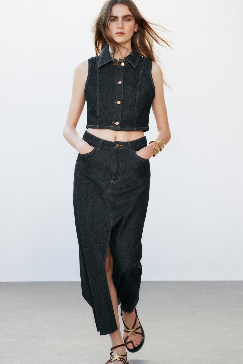 

Джинсовая юбка миди z1975 ZARA, синий