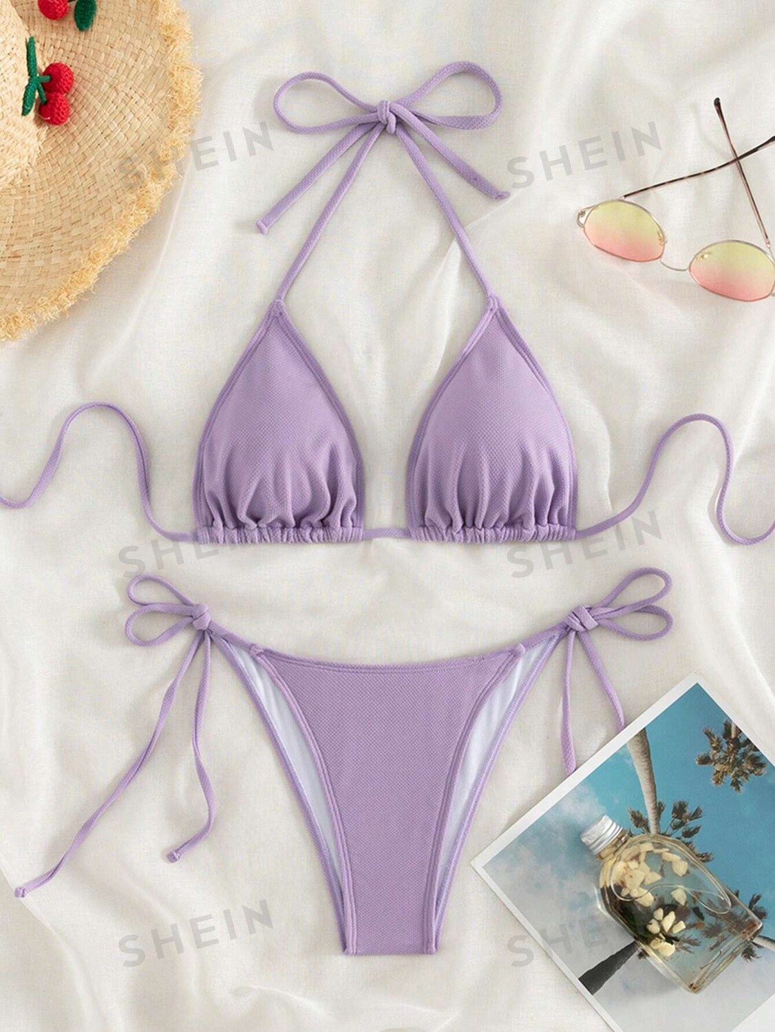 

Купальник Shein Swim Basics с разрезом на шее, сиреневый / фиолетовый