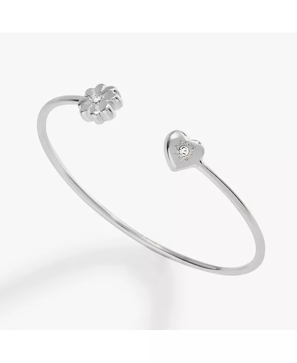 

Браслет-Манжета с сердцем и клевером, символизирующий любовь и удачу Alex And Ani, silver