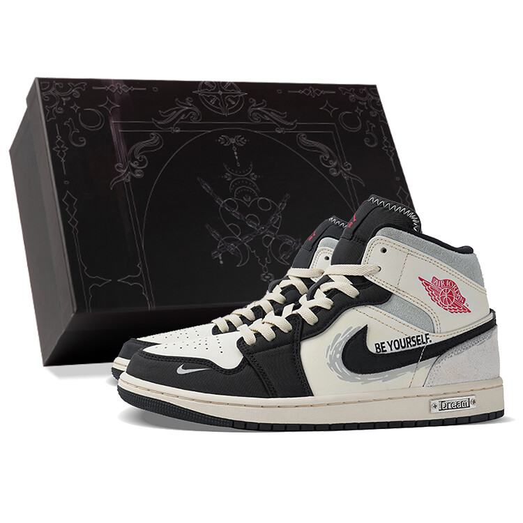 

Кроссовки Air Jordan 1 Vintage Basketball Shoes Men Mid-top Black/white/gray, черный/белый/серый