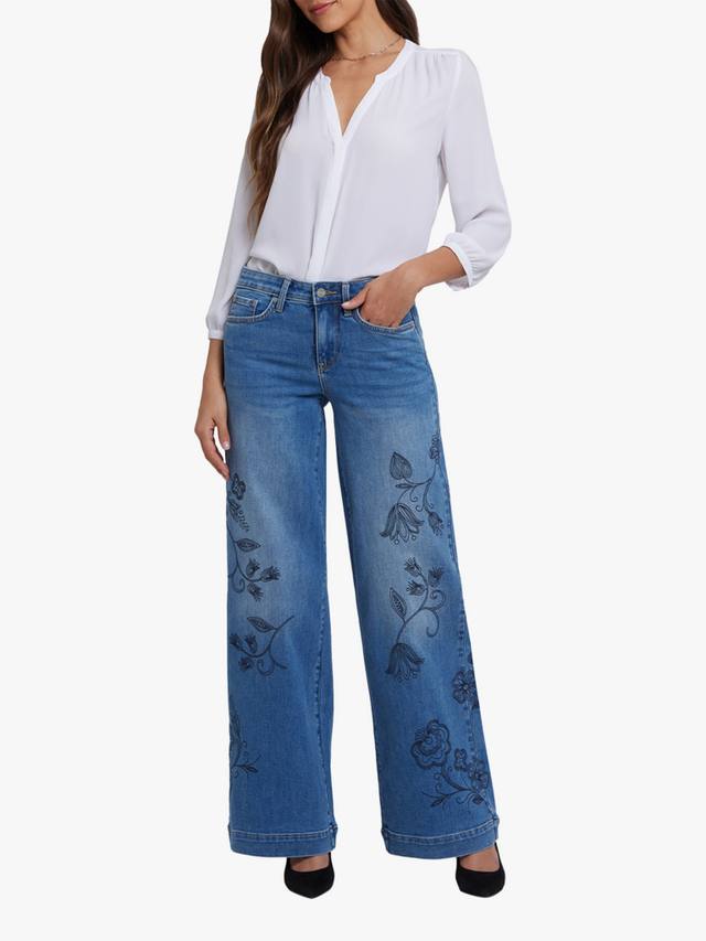 

Тереза вышитые цветочные джинсы с широкими штанинами NYDJ, Water Canyon