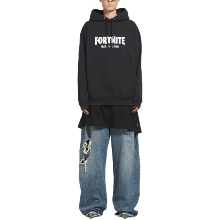 X FORTNITE©2021 Женская толстовка с капюшоном средней посадки Balenciaga, черный — фото 3