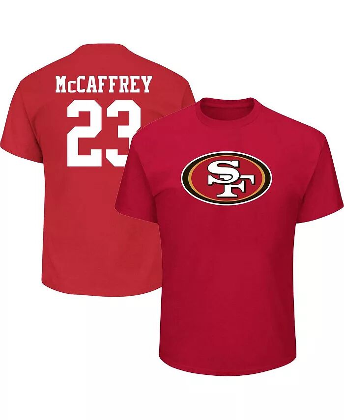 

Мужская футболка Christian McCaffrey Scarlet San Francisco 49ers Big and Tall с именем и номером игрока Fanatics