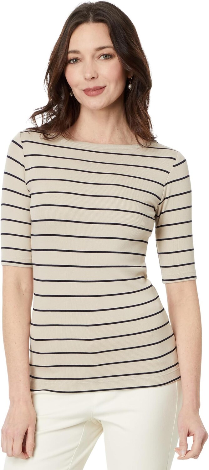 

Футболка NIC+ZOE Wide Stripe Rib Knit Boatneck Tee, цвет Neutral Multi