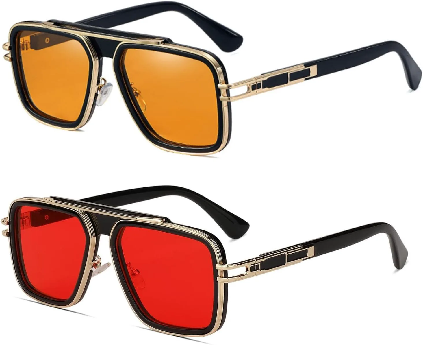 

Модные ретро-солнцезащитные очки для мужчин и женщин в винтажном стиле 70-х годов, итальянская мода, квадратные металлические очки Freckles Mark, Yellow+red