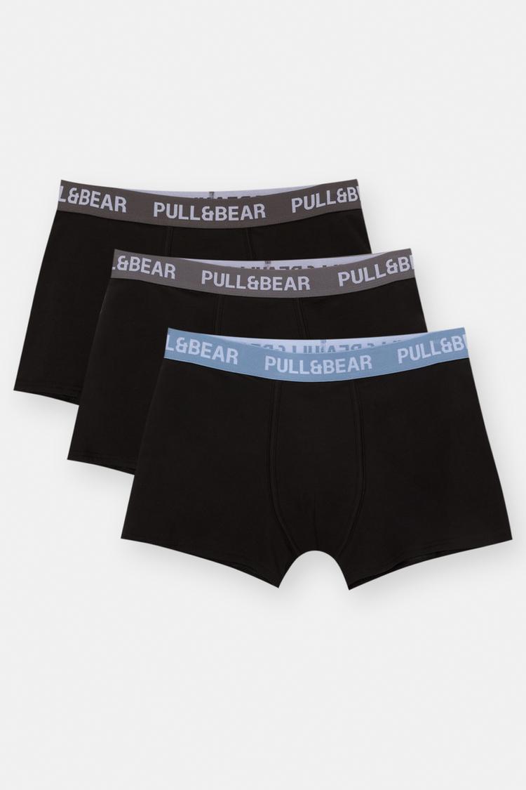 

Упаковка из 3 пар черных боксеров с синим поясом Pull And Bear, мультиколор