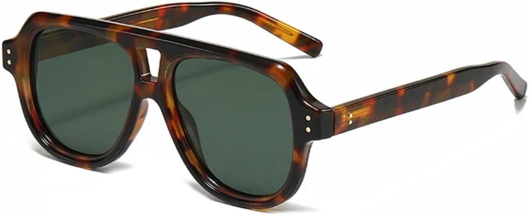 

Винтажные мужские квадратные солнцезащитные очки с двойной перемычкой, модные женские очки класса люкс с заклепками, защита от УФ-излучения UV400 UATXTAU, Leopard Dark Green