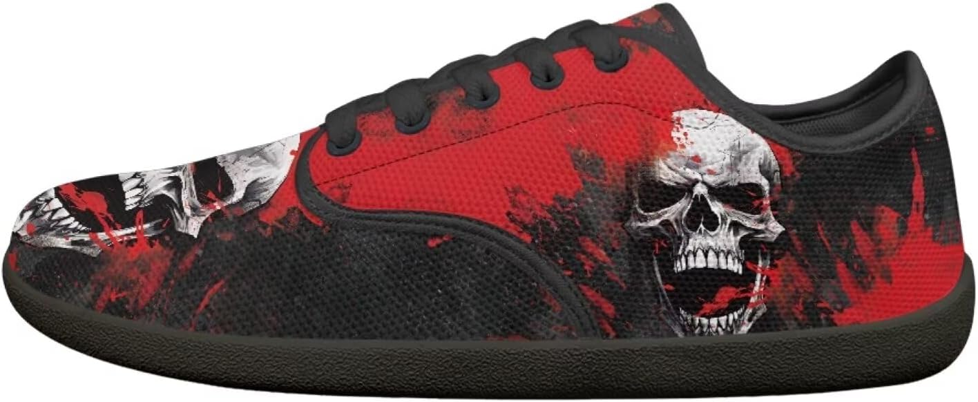

Мужские кроссовки низкие повседневные с шнуровкой, с широким носком, для ходьбы, кроссовки с подошвой нулевого перепада Pointodoor, Skull Bloodstain