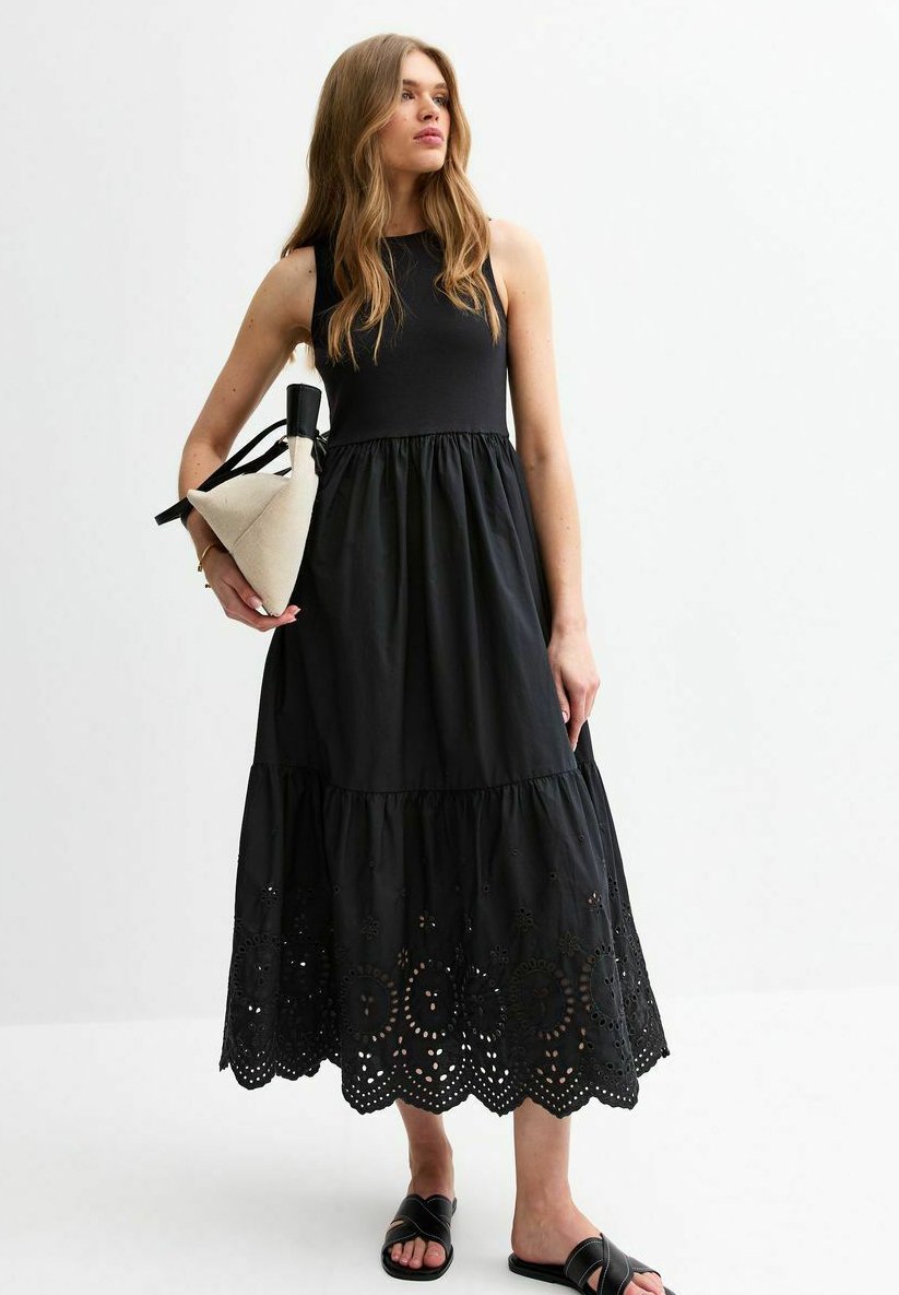 

Повседневное платье RACERBACK BRODERIE ANGLAISE EMBROIDERED MIDI New Look, черный