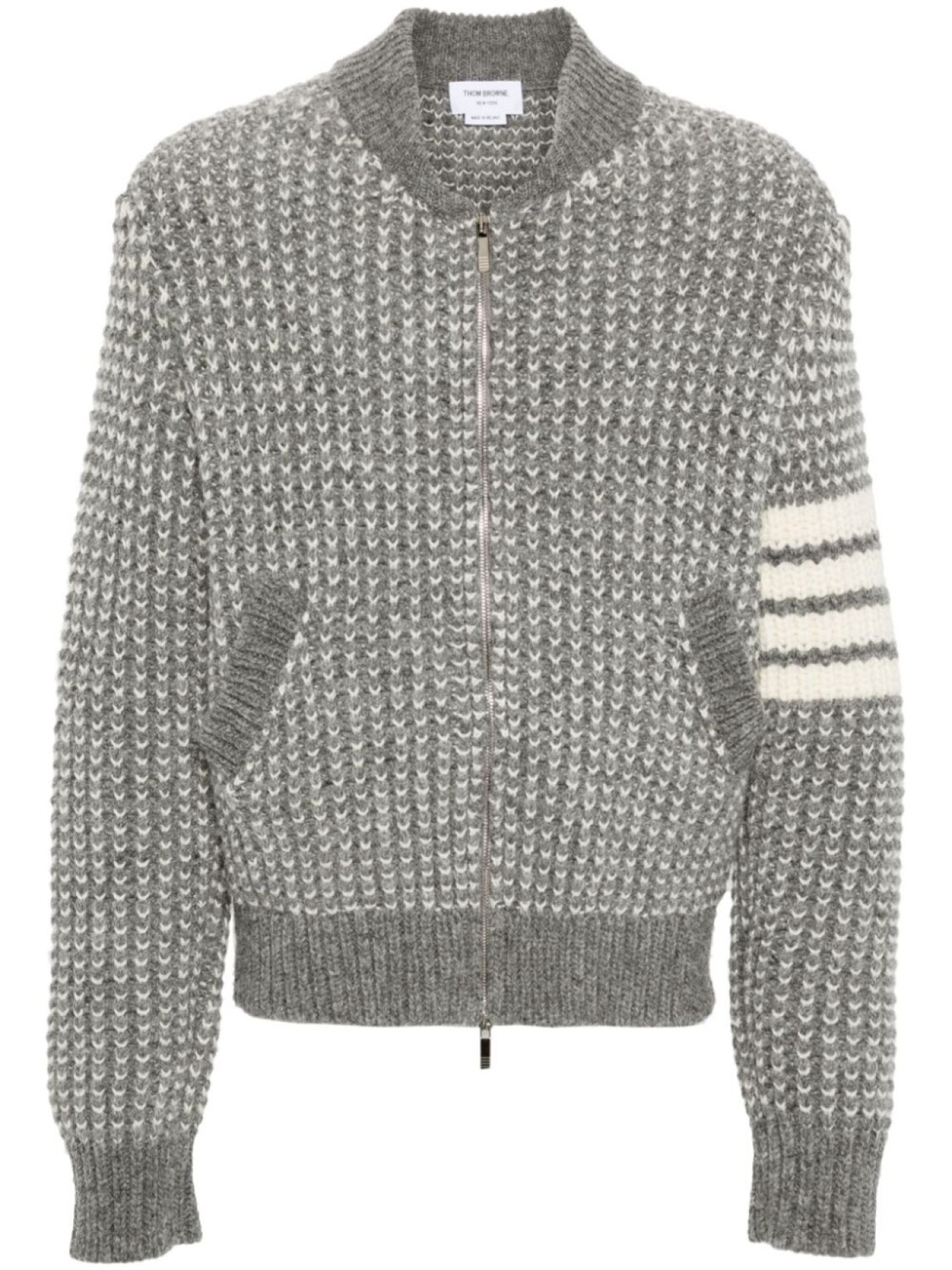 

Бомбер крупной вязки с полосками 4-Bar Thom Browne, серый