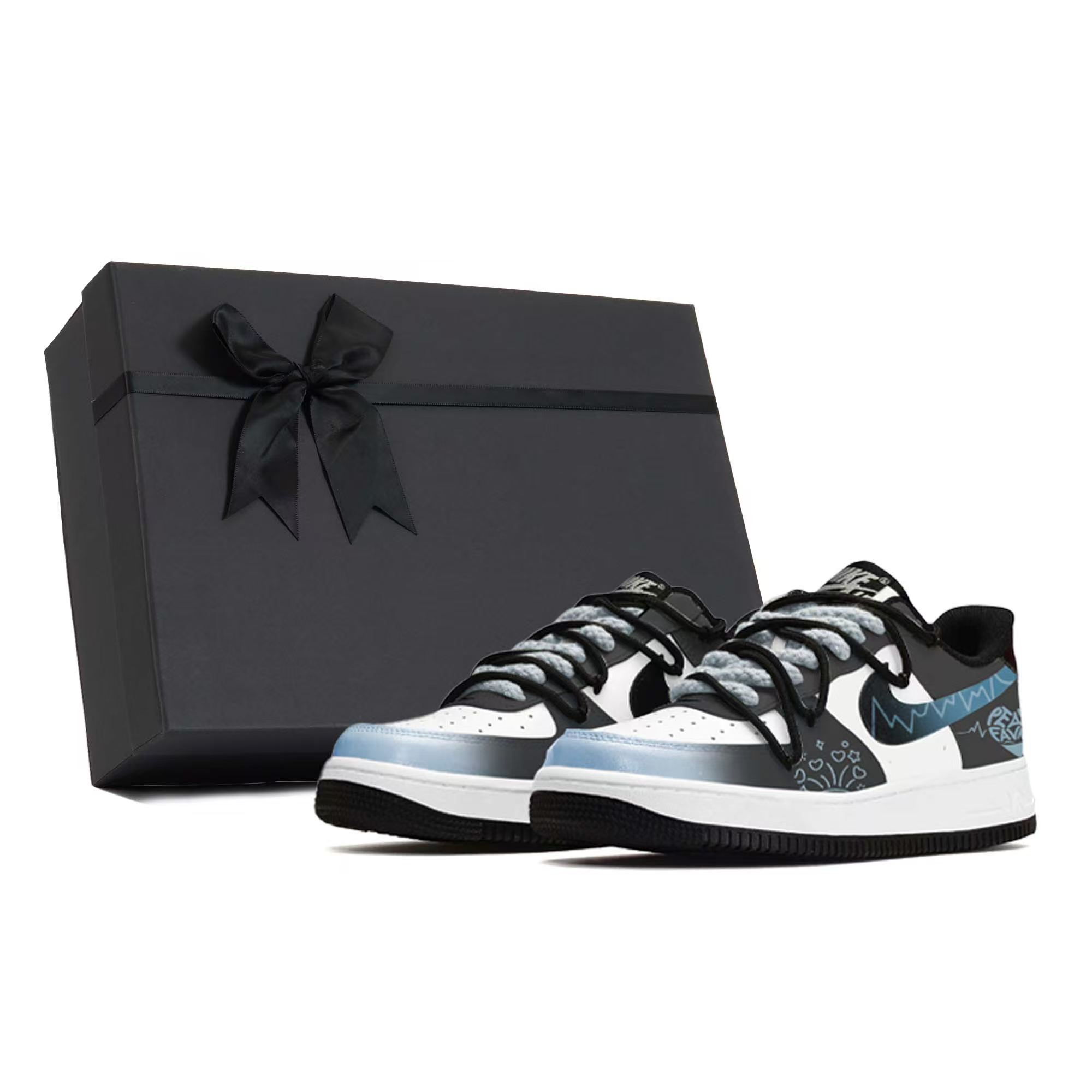 

Nike Детские кроссовки для скейтбординга Air Force 1 с противоскользящей подошвой, износостойкие, синие, черные, подростковые