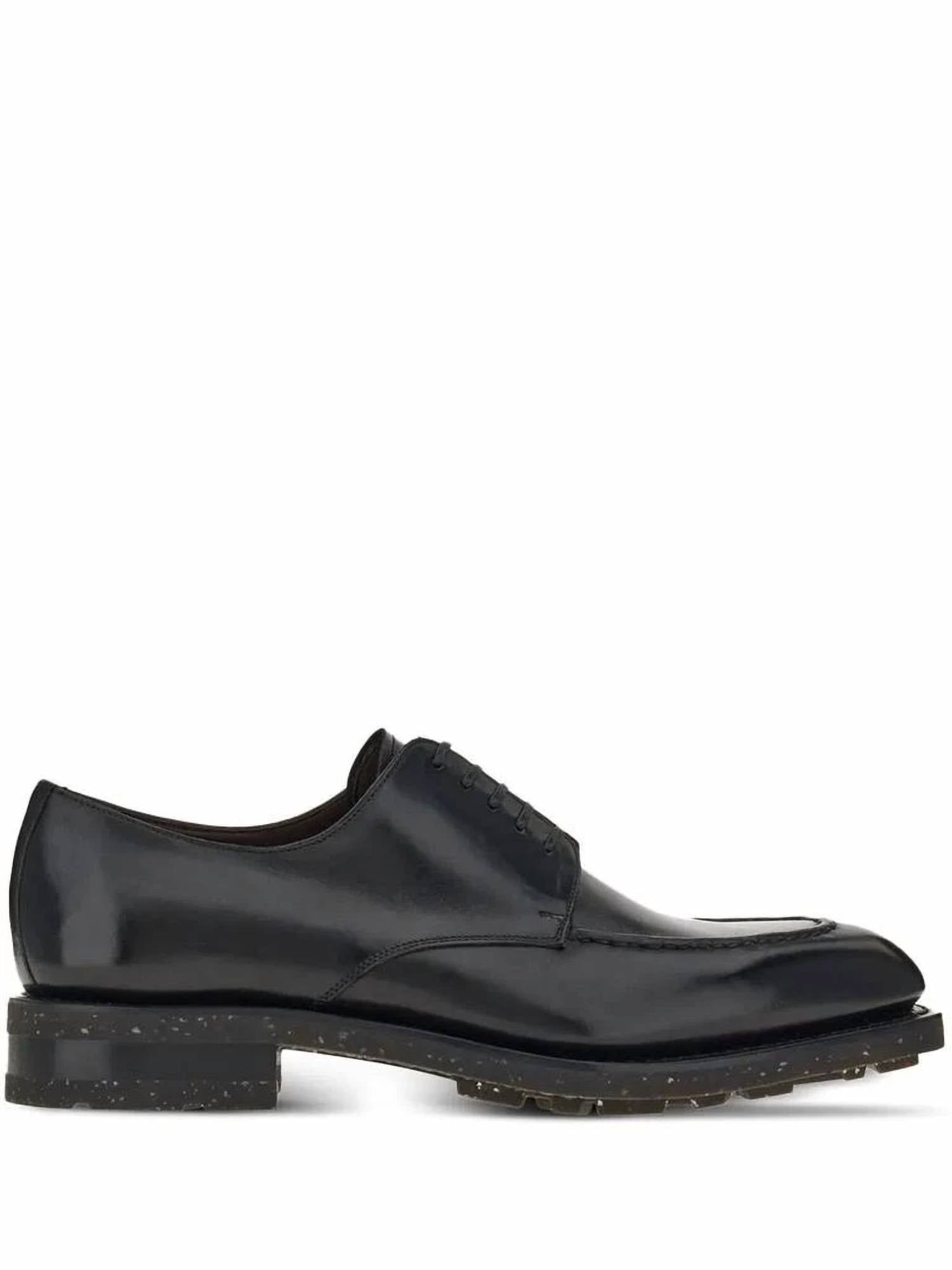 Salvatore Ferragamo Мужские кожаные туфли-дерби черного цвета — фото 2