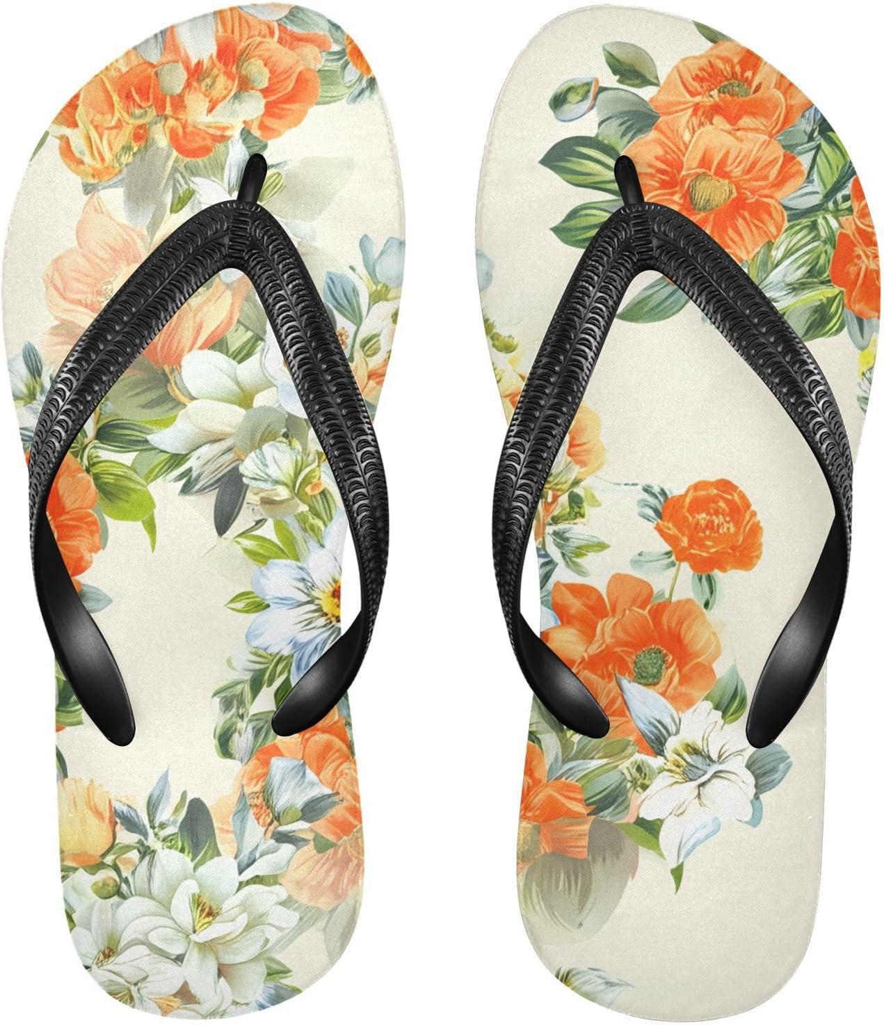 

Шлепанцы для пляжа, душа, с цветочным узором «Апельсианемоны», бежевые, резиновые, нескользящие, летние, для ходьбы, для мужчин и женщин Sinestour