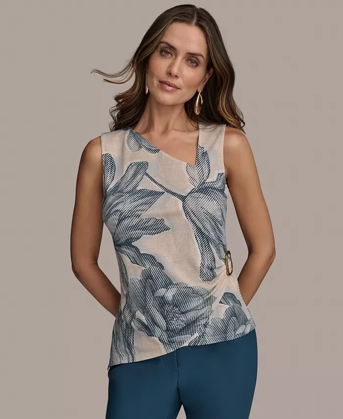 

Женская печатная асимметричная майка без рукавов Donna Karan New York, коричневый/бежевый