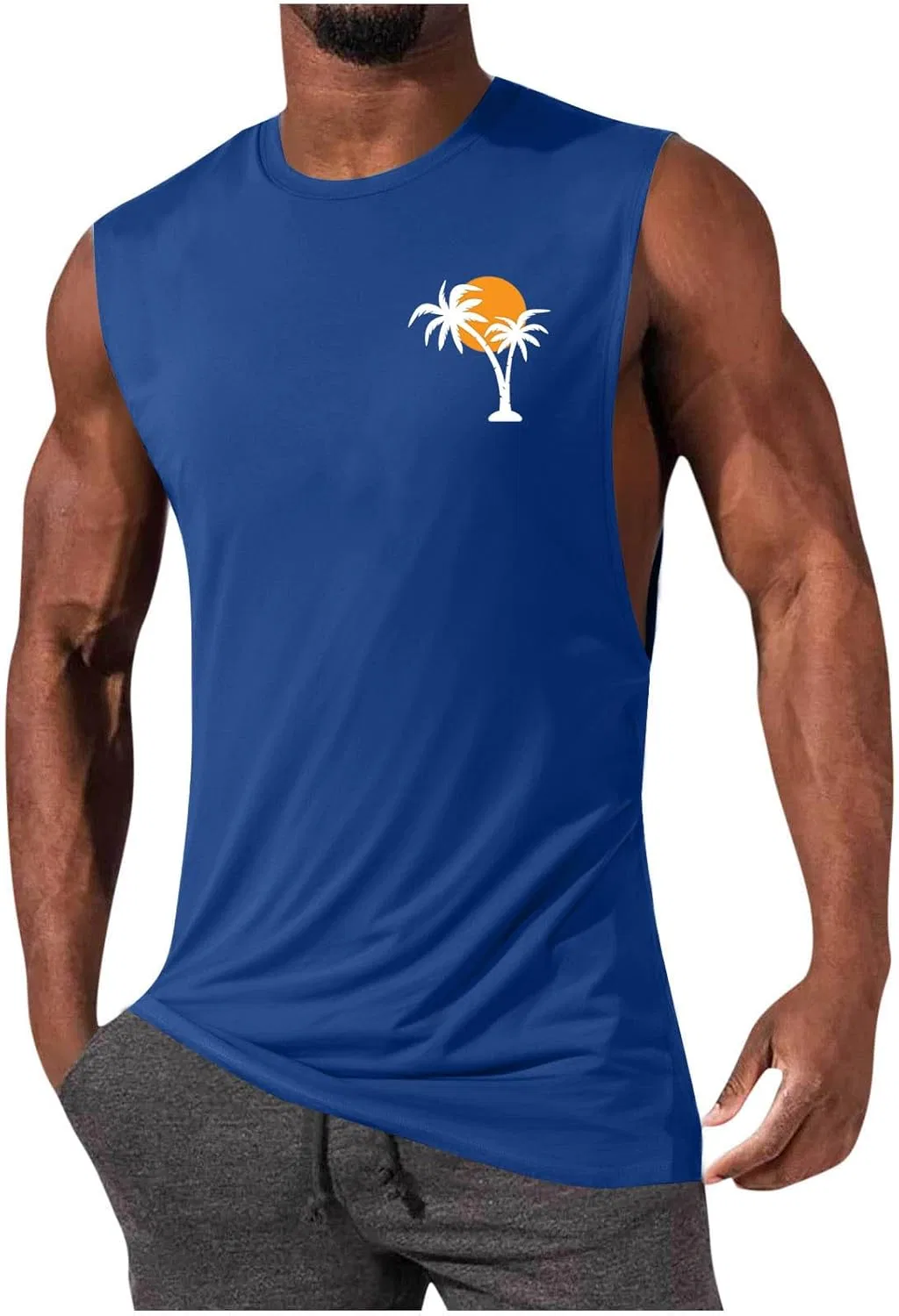 Мужской топ-майка Slim Fit, с принтом пальмы, Generic, A03_blue