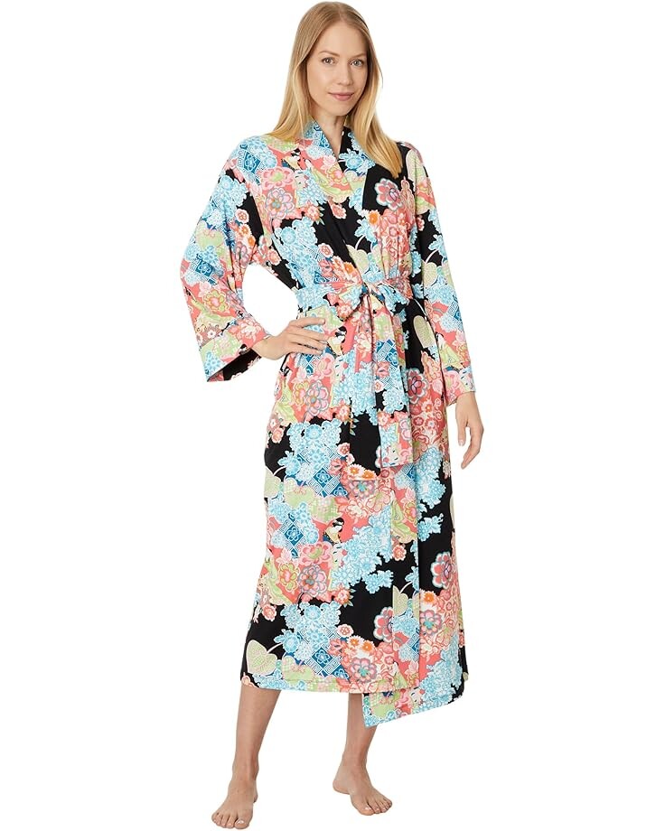 

Халат N by Natori Geisha Garden - Cozy Knit 49" Robe, черный мульти