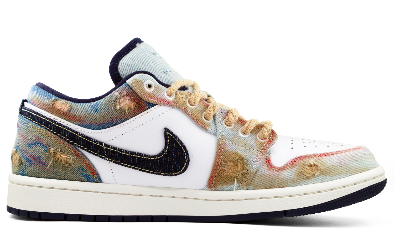 Jordan Nike Air 1 потертый деним устойчивый к истиранию дышащий низкие винтажные баскетбольные кроссовки мужские white blue brown — фото 2