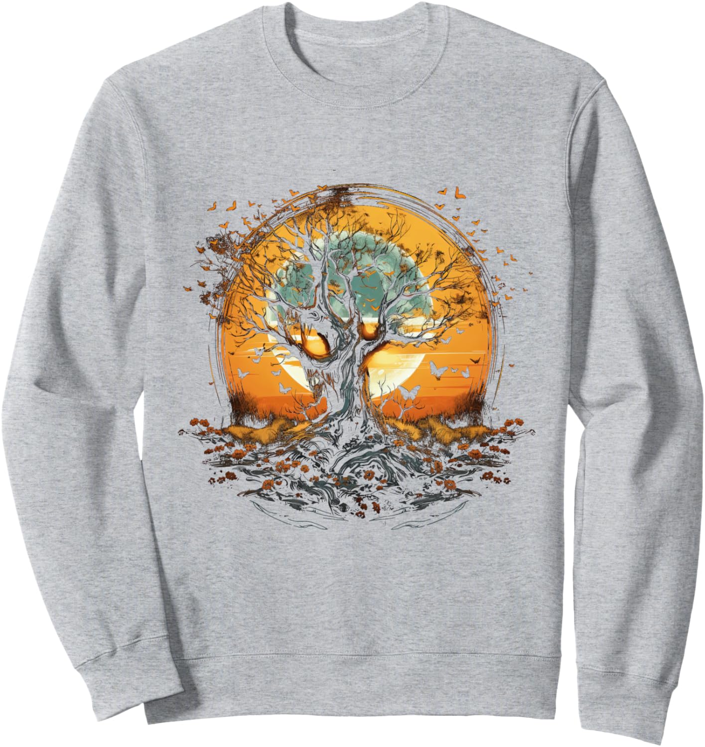 

Осенняя толстовка с изображением осенних листьев, дерева и бабочки Autumn Design With Butterflies And Trees, серый