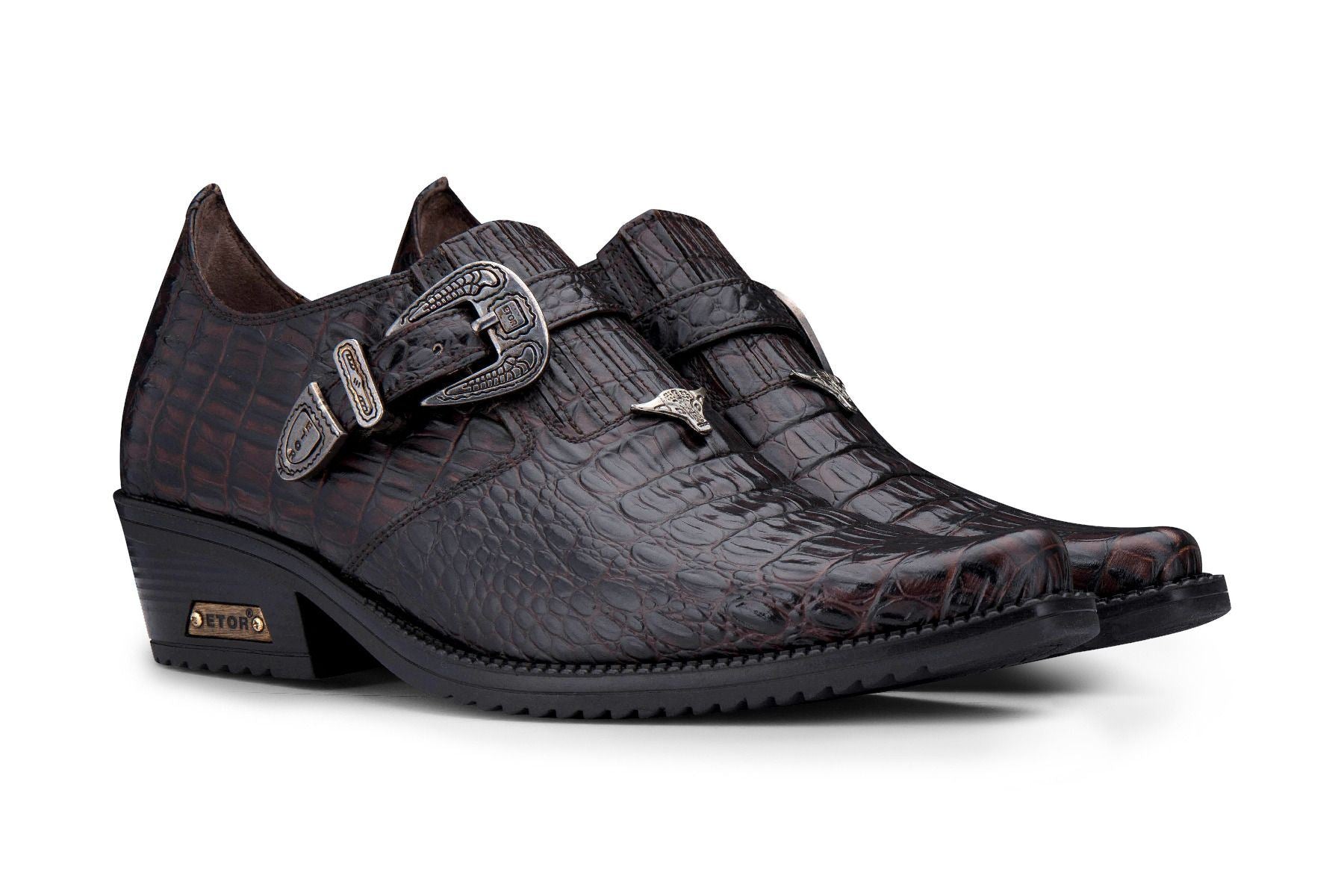 Мужские коричневые крокодиловые туфли Winklepicker на кубинском каблуке Infinity Leather — фото 4