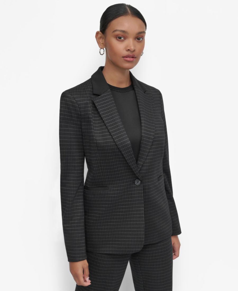 

Укороченный однобортный блейзер из ткани понте DKNY, Black/icy Chip Grey Combo