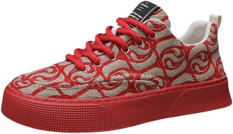 

Мужские низкие кеды из ткани- модные и комфортные, с толстой резиновой подошвой, оснащены шнуровкой с пряжкой, подходят для повседневной носки, походов и бега Hoalox, красный