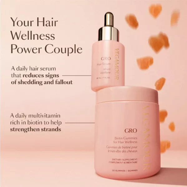 Набор сыворотки Gro Hair и жевательных конфет с биотином для истончения волос Vegamour — фото 4
