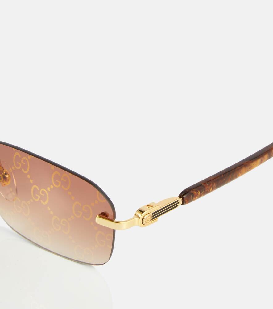 Солнцезащитные очки в прямоугольной оправе с логотипом GG Gucci, коричневый — фото 2