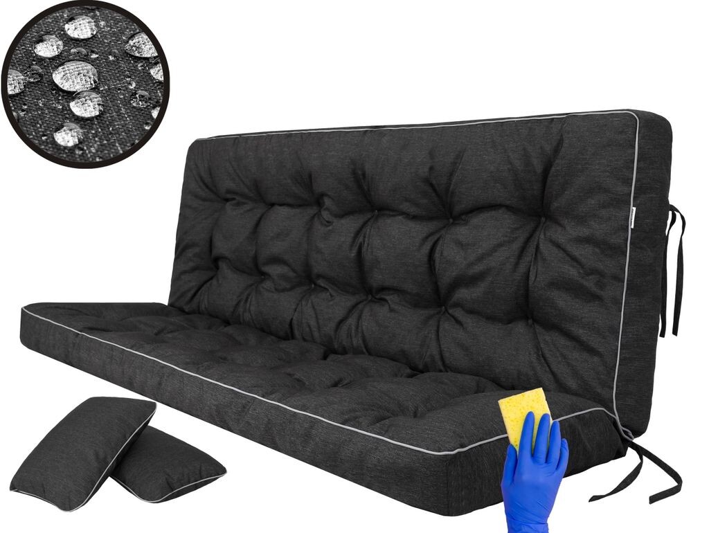 

Подушка для скамейки для качелей, мягкая подушка для садовой скамейки и качелей на крыльце, подушка для сиденья и спинки, стеганая, включая 2 боковые подушки, 150 см - бежевый Hobbygarden, черный