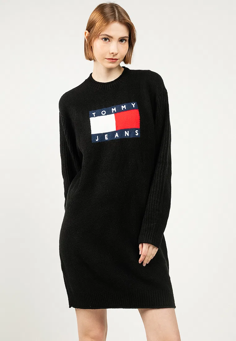 Платье-свитер мини, с флагом, Tommy Jeans Tommy Hilfiger, черный