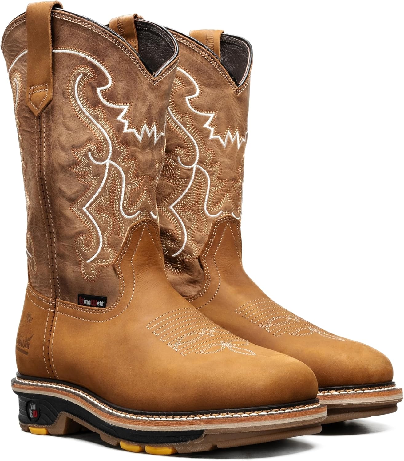 Мужские вестерн-ковбойские ботинки King Welt KW6036 Tan 11 из подлинной премиальной кожи, с мягким носком, квадратным носком, нескользящие, без шнурков Generic — фото 2