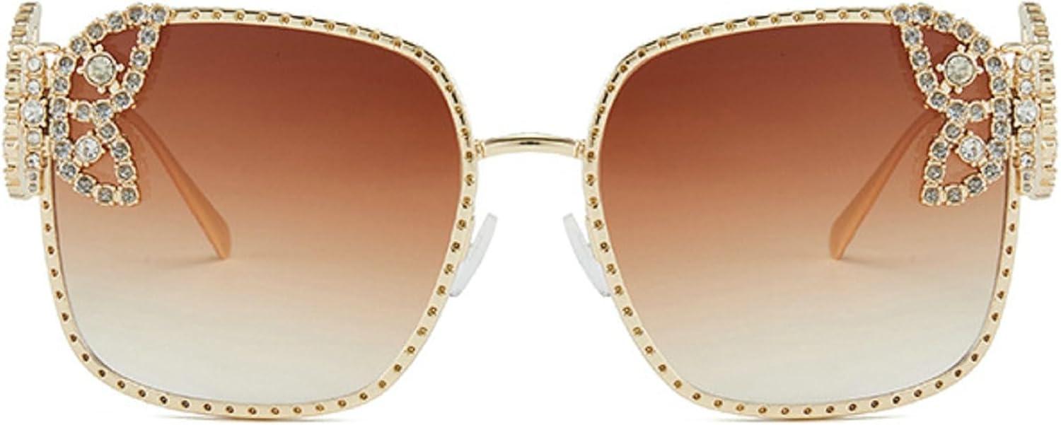 

Квадратная оправа «Бабочка» с бриллиантами, модные металлические солнцезащитные очки для мужчин и женщин, для уличной фотографии, украшенные стразами mincl, Gradient Brown