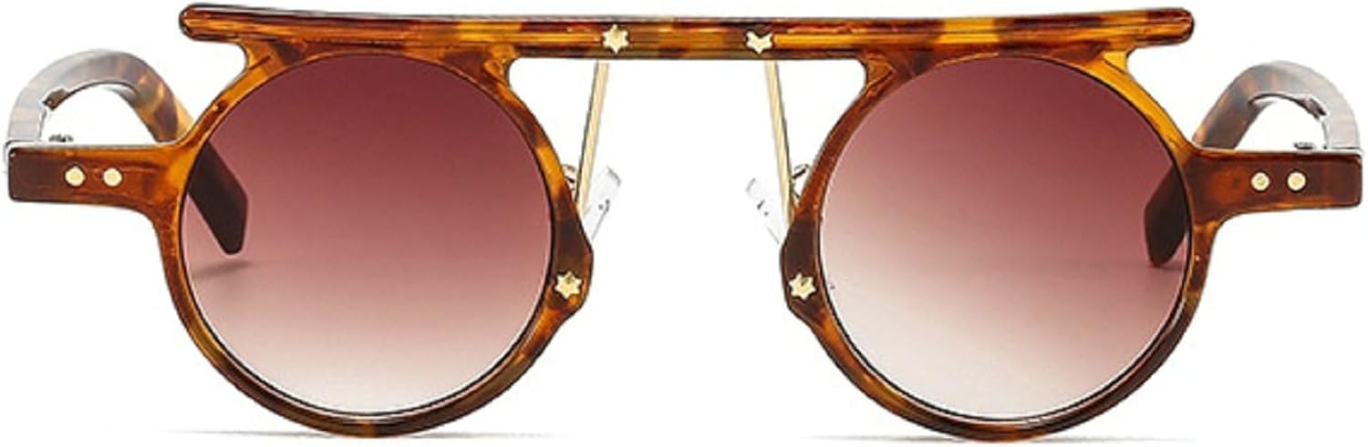 

Модные маленькие круглые панк-солнцезащитные очки для женщин в стиле ретро, ​​прозрачные с градиентом, для мужчин, двухцветные солнцезащитные очки с заклепками, размер N45 mincl, Leopard&brown