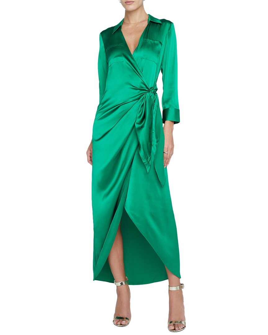 

L'AGENCE Kadi Длинное шелковое платье с запахом, зеленый
