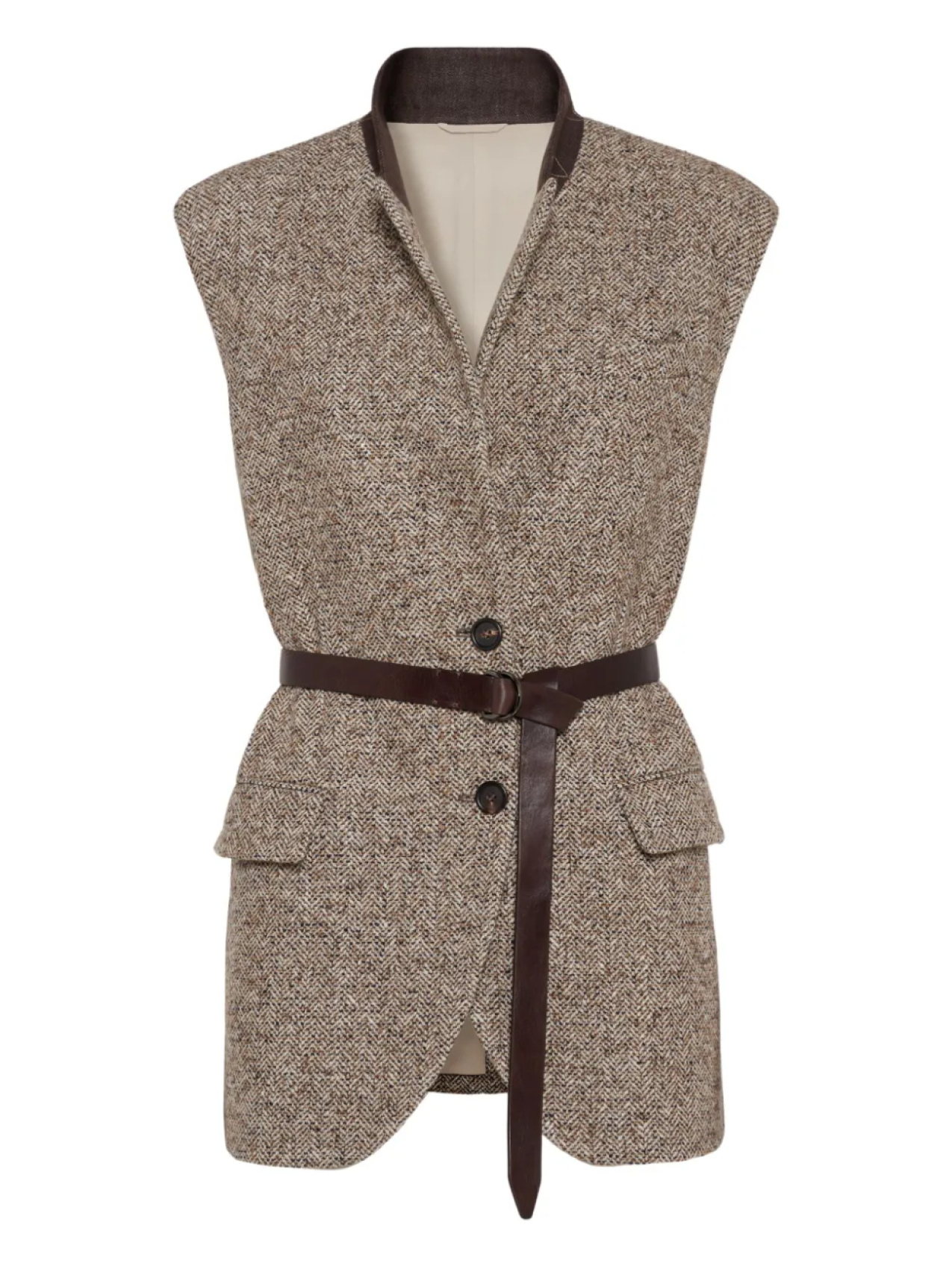 

Brunello Cucinelli фактурный жилет Flecked с поясом, коричневый