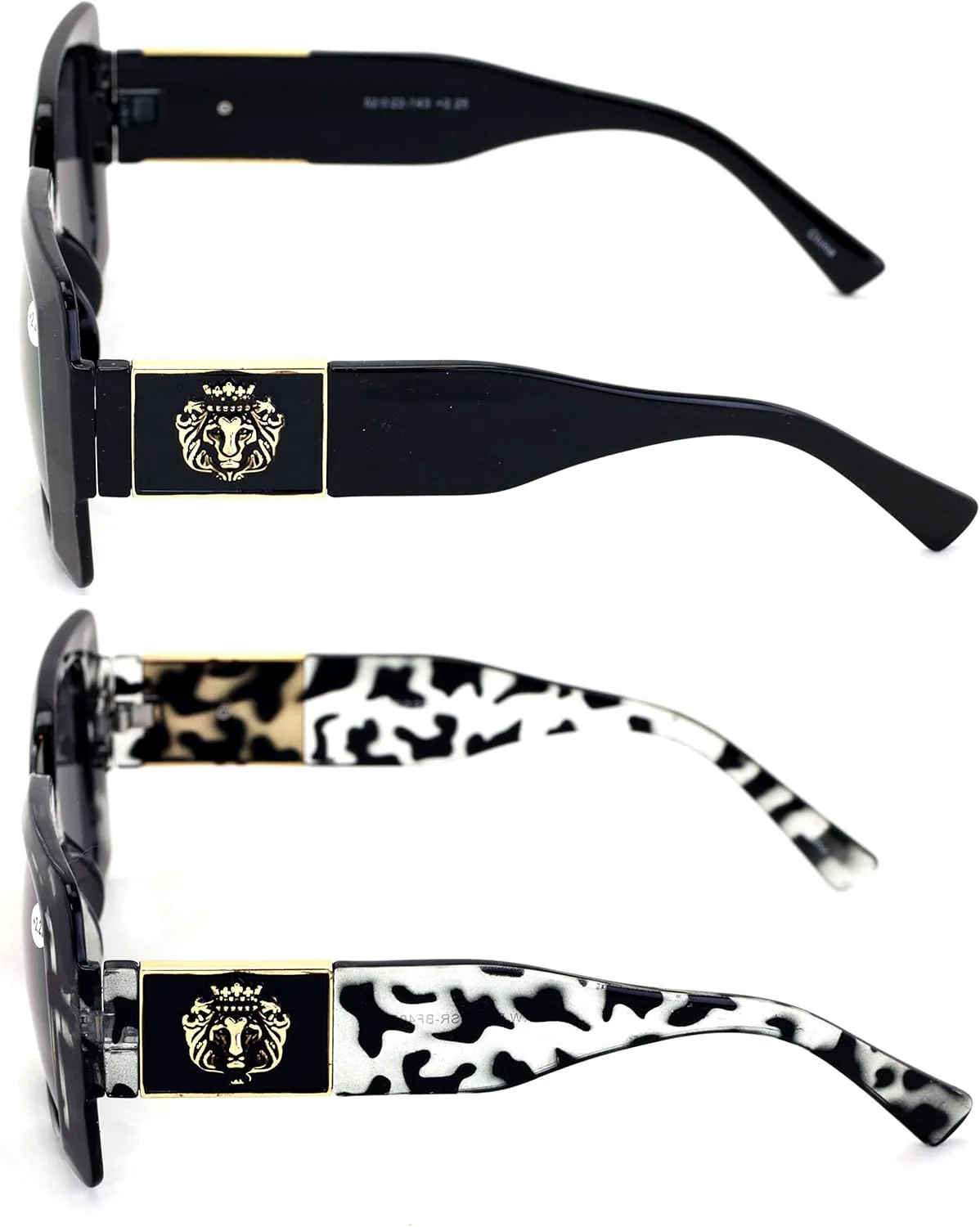 

VWE 2 пары больших женских бифокальных солнцезащитных очков для чтения с изображением головы льва, 100% защита от УФ-излучения V.W.E., 1 Black 1 Grey Leopard