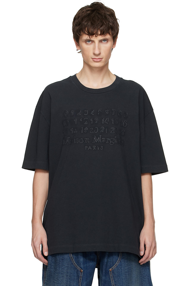 Maison Margiela Серая футболка с вышитым логотипом