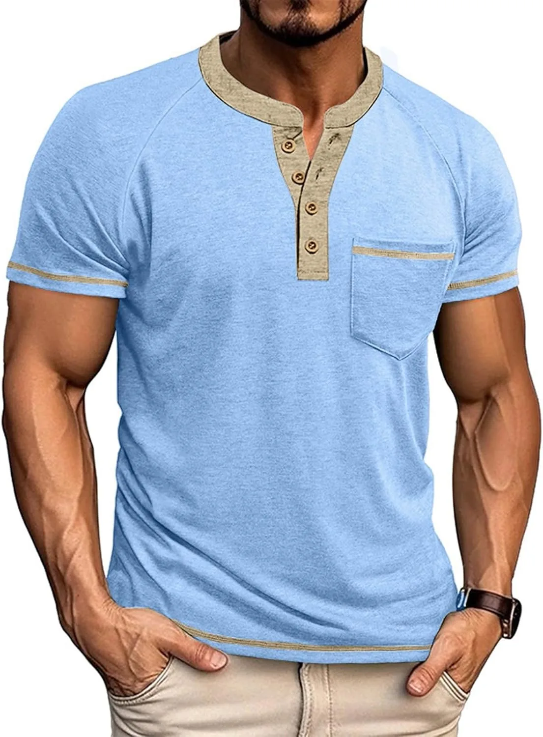 

Мужская футболка Henley с коротким рукавом, M-3XL WENKOMG1