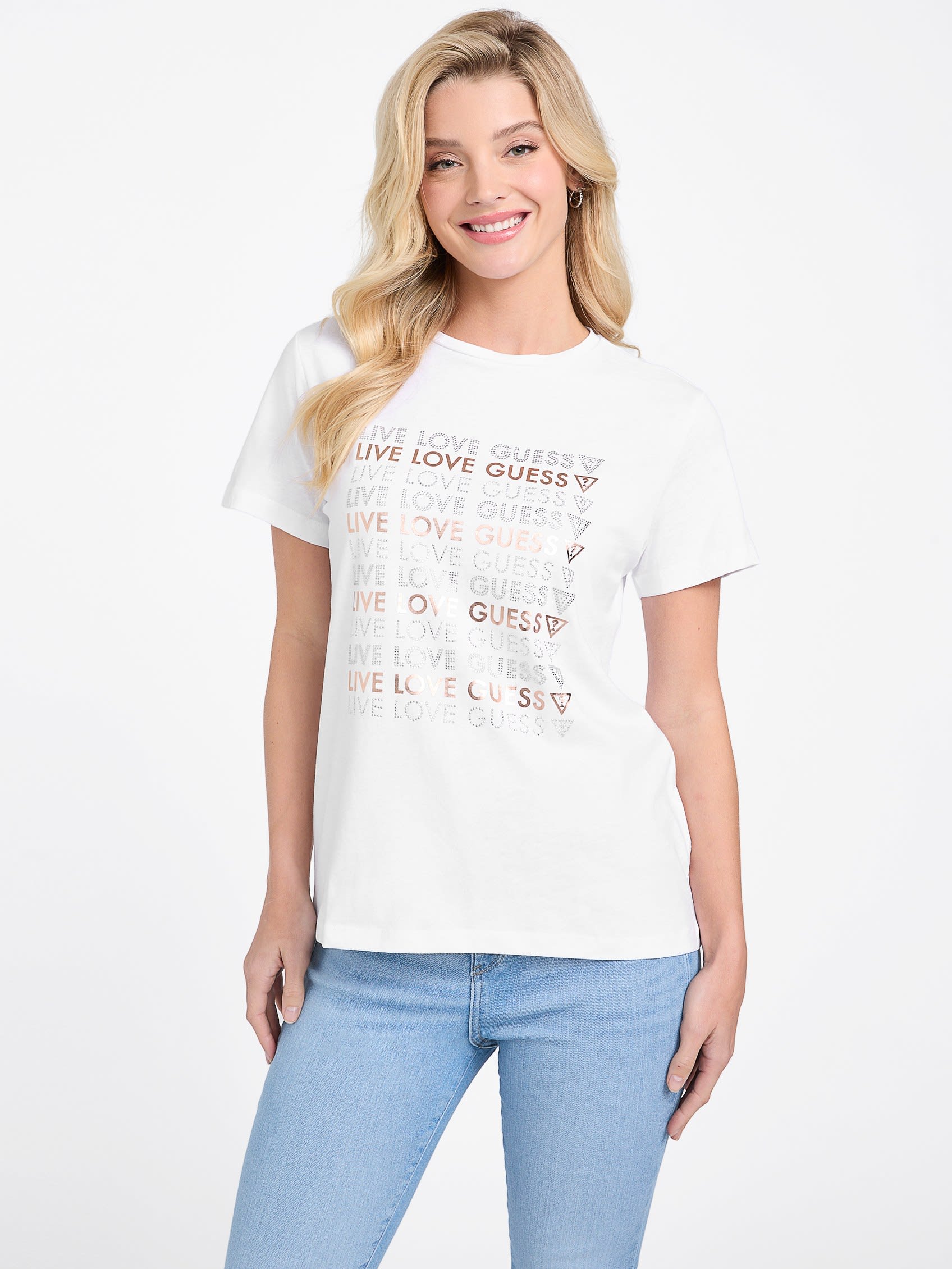 

Футболка Halie с круглым вырезом и стразами Guess Factory, цвет pure white