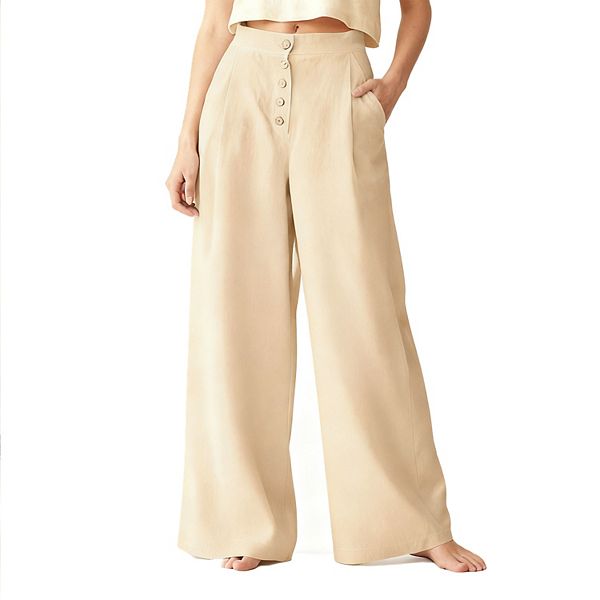 

Женские брюки с высокой талией и широкими штанинами на пуговицах Clearflower, Khaki